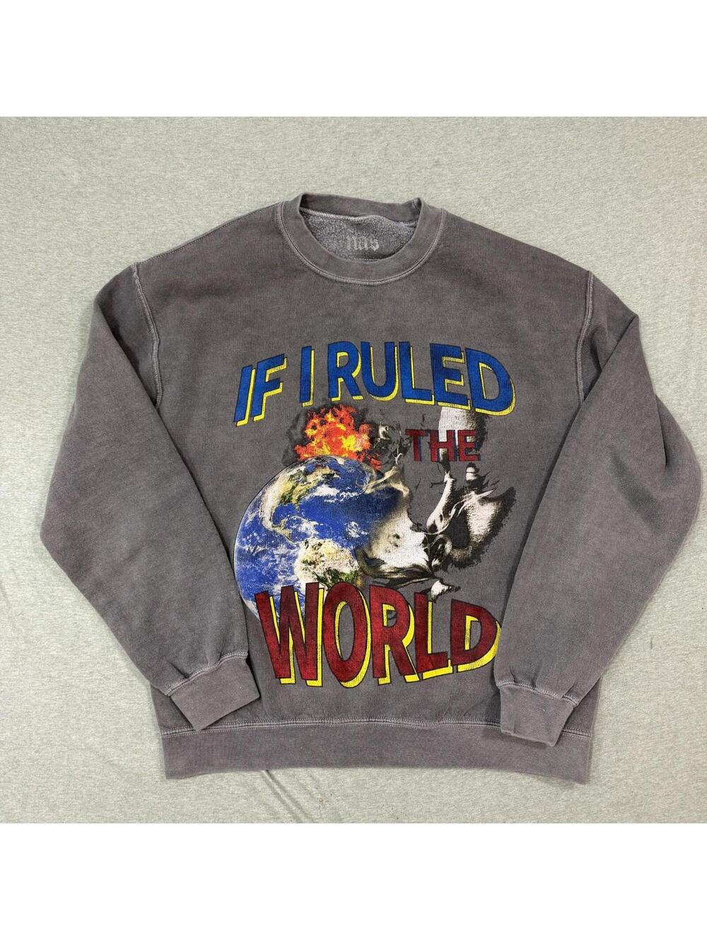Nas If I Ruled The World Mens Medium Hip Hop Rap‎ Cotton Sweatshirt Gray